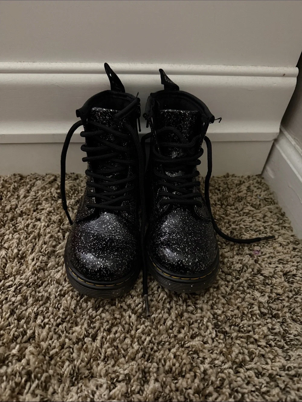 Kids Dr. Martens Glitter Combat Boots - Youth Sparkle Lace-Up